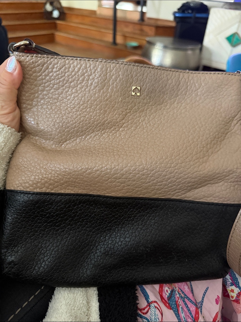 Kate Spade Two-Tone Leather Crossbody Bag in Taupe and Black
